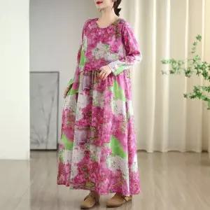 원피스 빈티지 롱스커트 여자가을원피스 라운드 여행 꽃빛 초가을 면마 바캉스룩 ible3