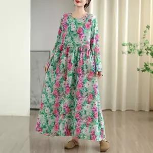 원피스 빈티지 여자가을원피스 초가을 꽃빛 바캉스룩 여행 라운드 롱스커트 면마 ible3