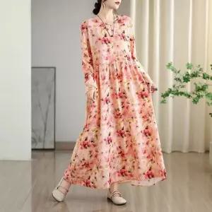 원피스 빈티지 롱스커트 여자가을원피스 라운드 여행 꽃빛 초가을 면마 바캉스룩 ible3
