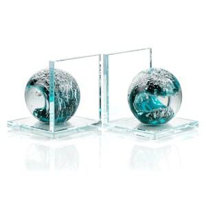 책장용 책 끝 진한 파란색 유리 핸드 블로우 파도 공으로 를 위한 미끄럼 방지 튼튼한 장식 사무실 2종 세트