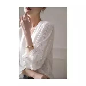 마이진 롱 여사친 빈티지 춘추 포트룩 펀칭 자수 플레어 소매 상의 러블리 프렌치 블라우스 셔츠 루즈핏 AD