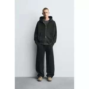 ZARA 워시드 후드 지퍼 스웨트셔츠 - 다크 그레이