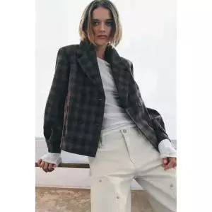 ZARA ZW 컬렉션 체크 크로스 재킷 - 네이비