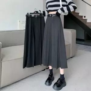 마르소 여사친 치마 미디 롱 그레이 가을 정장 쉬폰 시폰 하이웨스트 A라인 UNO3