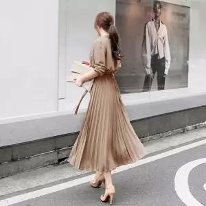 마르소 원피스 치마 여름 싱글 여성쉬폰스커트 반하이넥 플리츠 UNO1