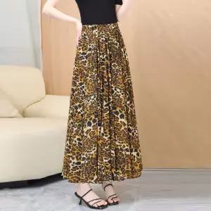 마르소 스커트 롱 여름 A라인 호피 프린트 쉬폰 슬림핏 하이웨스트 여성쉬폰스커트 UNO1
