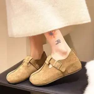 여성용 캐주얼 플랫 단화 봄가을 라운드 네모 단추 컴포트 버켄슬리퍼 패피3