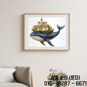 인치고래 성 나무 퍼즐 | 손으로 만든 동물 미니마을 디자인 중급 챌린지 장식 홈 아트 & 가족 게임