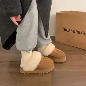 여사친 면 가을 리얼 따뜻한 슬리퍼 털 일체형 퍼 가죽 스노 슬리 통굽 신발 부츠 단화 아웃도어 원픽3