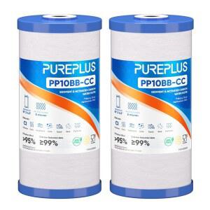 퓨어플러스 5 마이크론 10인치 x 4.5인치 GE FXHTC, GXWH40L, GXWH35F, GNWH38S, 컬리건 RFC-BBSA, WRC25HD, PP10BB-CC, 펜텍 RFC-BB, 2팩용 전집 침전물 및 탄소수 필터 교체 카트리지