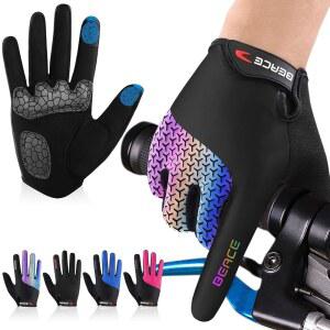터치스크린 풀 핑거 운동 도로 산악 자전거 장갑 미끄럼 방지 실리콘 팜이 포함된 여성용 BEACE 컬러풀 글로우