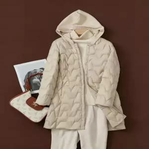 여성용 니트 후드 롱 패딩 슬리브 재킷 다운 단색 깃털