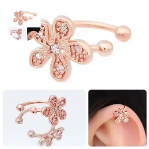 꽃 큐빅 14KGP 이어커프 링 귀찌 로즈골드 포인트