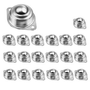 20PCS 1인치 롤러 볼 이송 베어링 플랜지 장착 탄소강 원형 장치 360 o 회전 범용 캐스터 400Lbs