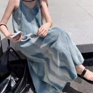 나염원피스 원피스 나염 잉크 그라데이션 여름 썸머 롱 끈원피스