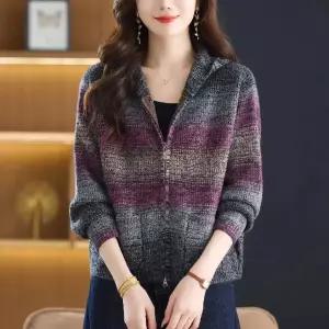 니트 그러데이션 카디건 후드 스웨터 여자카디건 슬림핏 톱 봄가을 위에 집업 원템3