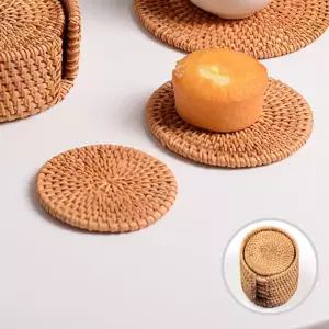 감성 주방 카페 컵 홀더 라탄 티 코스터 8cm 6개 set