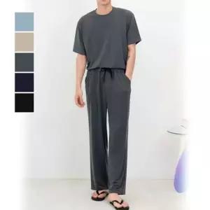 남성 시원한재질 라운드넥 반팔티 밴딩 일자바지 세트