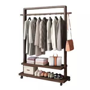행거 옷걸이 거실 코너 월넛색 65CM 이동식 선반 길이 코트 나무 A
