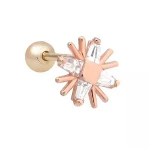 [미니아트]14K GOLD 큐빅 플라워 눈꽃 로즈골드 금 피어싱_