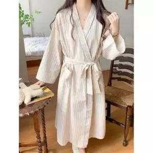 롱 가을 커플잠옷세트 가운 스트라이프 기모노 파자마 ible3