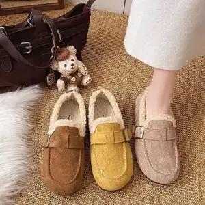 여자 겨울 귀여운 신발 뽀글이 털 안감 스웨이드 로우 단화 슬립온