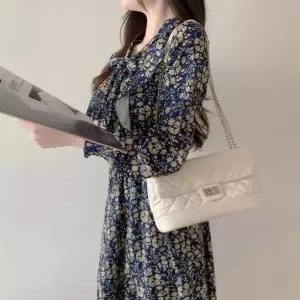 긴팔 원피스 꽃무늬 리본 프릴 플라워 봄 가을 쉬폰