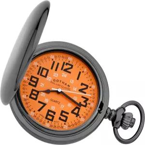 고담 남성 건메탈 철도 광택 마감 커버 쿼츠 포켓 워치 GWC5044BR