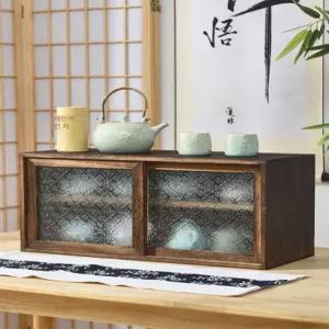 그릇장 빈티지 컵보드 장 찻장 원목 미니 미닫이 카페 엔틱 주방 수납장 월넛