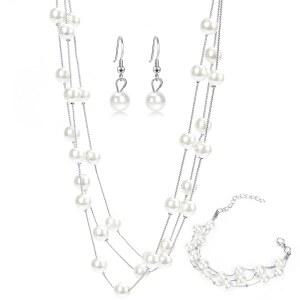 드루티 레이어드 진주 목걸이 귀걸이 팔찌 세트 멀티 스트랜드 브라이덜 화이트 결혼식 파티 액세서리용 구슬 장신구용