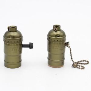 풀체인 스위치와 손잡이 있는 빈티지 램프 소켓 E27 E26 전구 홀더