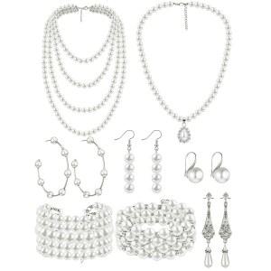 결혼식 신부 샤워 파티를 위한 여성용 BBTO 8개 진주 목걸이 및 귀걸이 세트 인조 팔찌 튬 주얼리