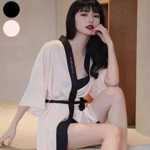 여성 배색 실크 로브 가운 슬립 원피스 잠옷 골프가운