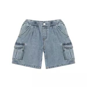 엔젤 투턱데님 카고반바지-블루IC