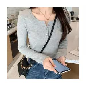 슬림핏 버튼 간절기 긴팔 티셔츠 여성 쫄티