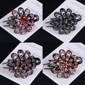 당고머리장식 빅플라워 큐빅집게핀 올림머리고정비녀머리핀