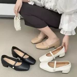 스퀘어토 진주 쿠셔닝 메리제인 로퍼힐 미들힐