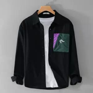 남자셔츠 긴팔 얇은 패치 캐주얼 트렌드 셔츠 남방 신상 남9495 봄가을 루즈핏 통기상의 심쿵마켓