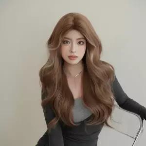 여성가발 큰 웨이브 올인원 화섬 모조 허니브라운 롱 헤어 심쿵직구