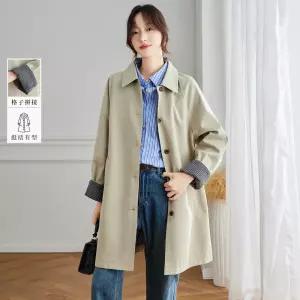 여성코트 봄가을 카키 라펠 통근룩 윈드브레이커 재킷 커프스 체크 심쿵직구