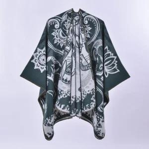 여성망토 스카프 숄 빈티지 코끼리 연꽃 망토 케이프 코트 심쿵해외구매