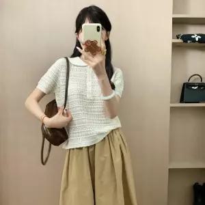 여자니트 티 실크 울 펀칭 반팔 레깅스 니트 상의 폴로넥 봄여름 심쿵