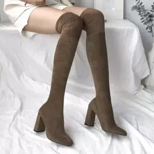 스웨이드 스판 통굽 싸이하이 여자 롱부츠 슬림핏부츠