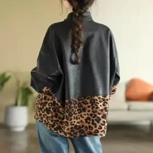 여사친 검정 하프 봄 패치 PU가죽 코트 루즈핏 상의 카고 재킷 복고풍 원템1