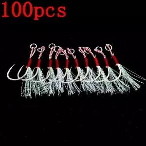 20/100개 슬로우 지깅 낚시 캐스팅 지그 어시스트 훅 바브드 싱글 스레드 페더 페스카 고탄소강 루어