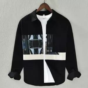 남성 긴팔 봄가을 프린트패치 셔츠 루즈핏 캐주얼 순면 심쿵해외구매