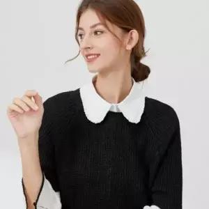 사이드 플리츠 패턴 페이크 셔츠 포인트 이너 넥카라