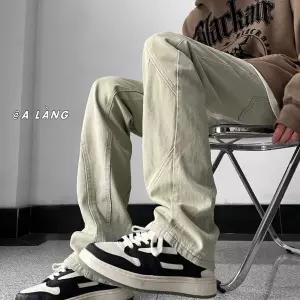 남사친 바지 감조표 청바지 미조 하이스트리트 워싱 슬림 일자핏 옐로 머드 부츠컷 라인 원픽1