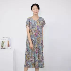 [모슬린]엄마옷 페이즐 캡소매 특대 홈웨어 원피스 614FGH076 마담중년여성빅사이즈50대60대