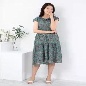 [모슬린]엄마옷 플라워 셔링 캡 캉캉 원피스 홈웨어 614FGH044 마담중년여성빅사이즈50대60대